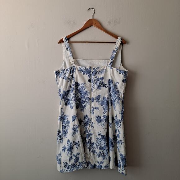 Abercrombie & Fitch Floral Dress Stretch Cotton A-Line Mini Blue & White Size XL - Picture 5 of 11